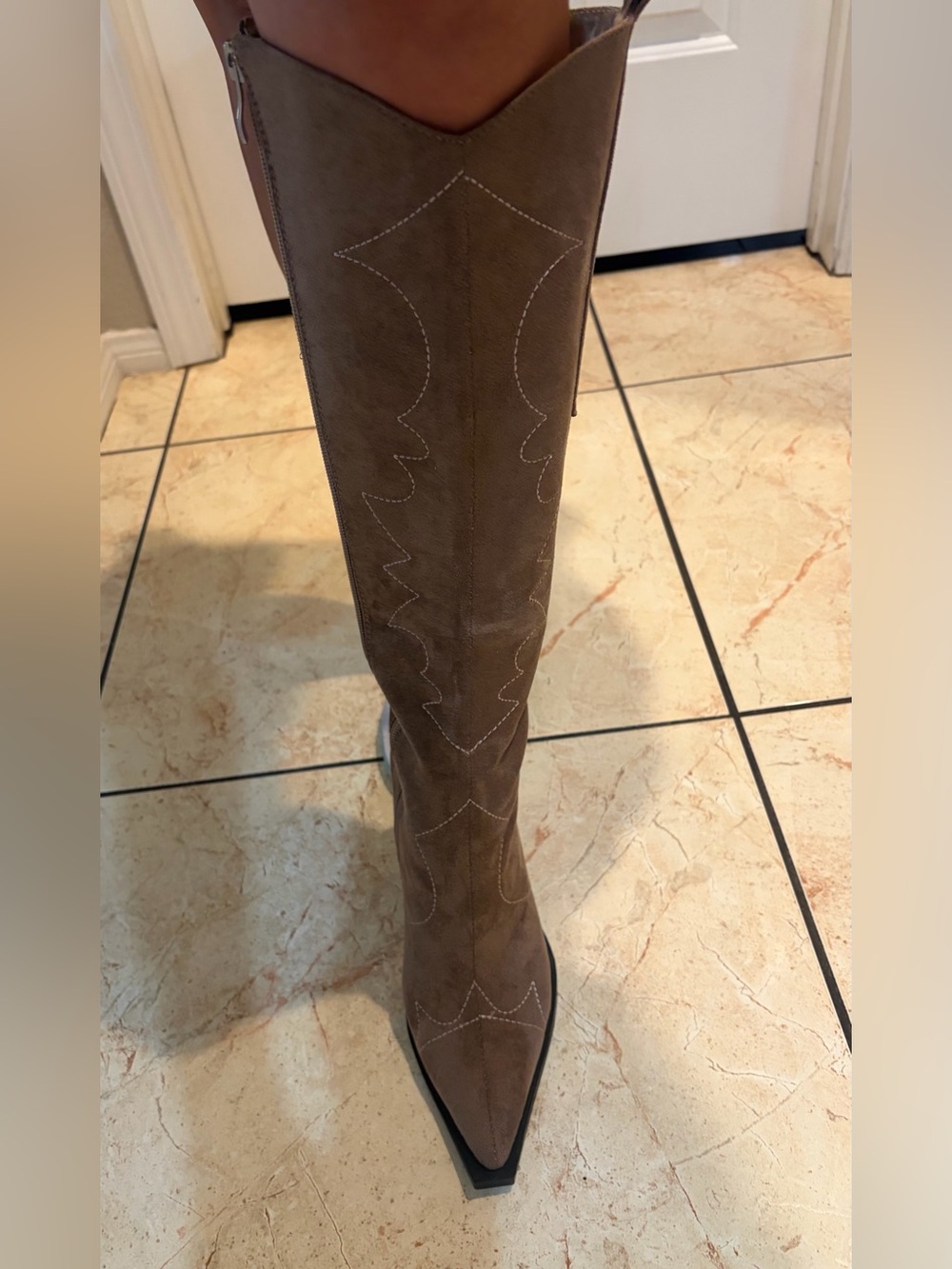 Nasty Gal Taupe Over-the-Knee Western Suede Boots